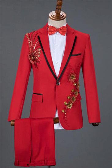 Red Sequin Embroidered Lace Floral Mens Tuxedo | Fashion One-Click Prom Mens Suits Online_1