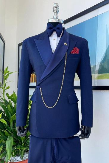 Double Lapels Side One Button Navy Two Piece Men Formal Suit for Business_1
