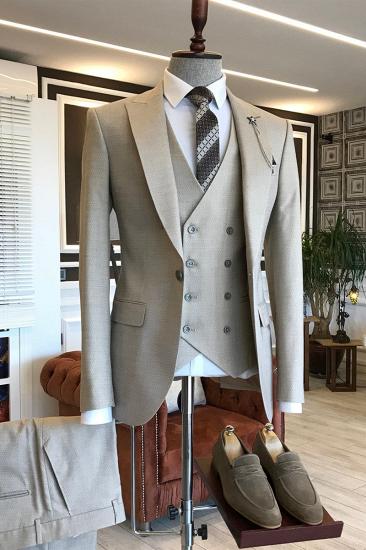 Luther Popular Light Khaki Pointed Lapel 2 Flaps Custom Business Suit_2