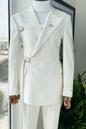 Simple White Peaked Lapel Two Pieces Prom Suits For Men_1