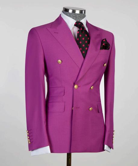 New Arrival Fuchsia Fashion Double Breasted Pointe Collar Prom Men's Suit Suit_3