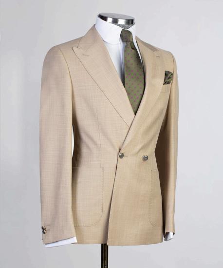 Champagne Peaked Lapel Double Breasted Fashion Prom Men Suits_3