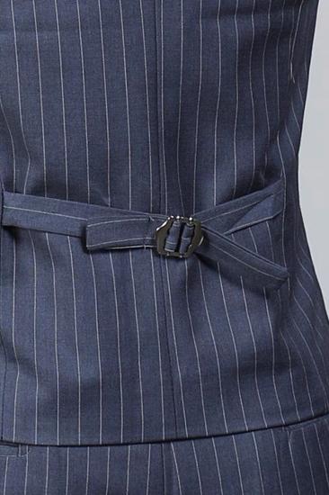British Style Navy Blue Striped Peak Collar Mens Business Suit_7