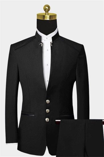 Formal Mandarin Collar Black Suits for Men | Slim Fit Two Pieces Tuxedo_3