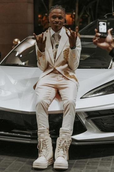 Champagne Gold Embellished 3 Piece Men's Suit Luxury Wedding Groom Tuxedo for Prom & Formal Events_2