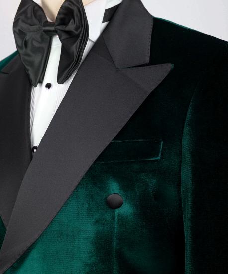 Dark Green Velvet Lapel Men Two Piece Suits | Prom Suit_4