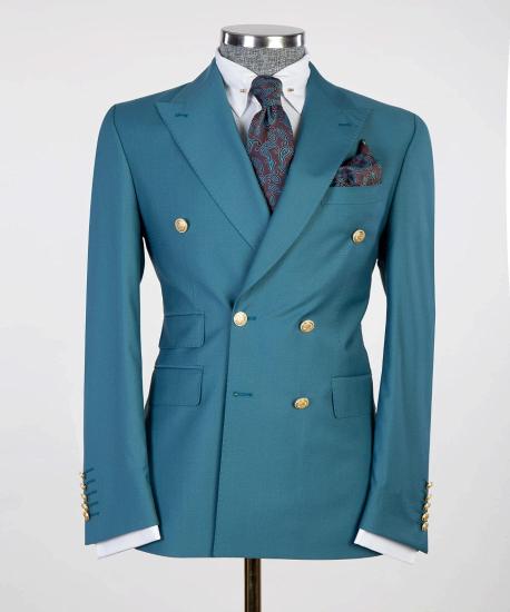 Stylish Blue Point Collar Two-Piece Men's Suit_4