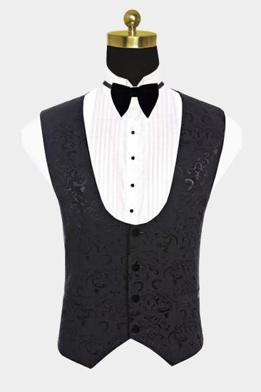 Three Piece Black Jacquard Men Suits |  Unique Prom Dinner Suits_3
