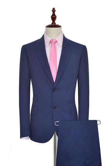 Vertical Stripe Point Lapel Business Suit for Men |  Mens Two Button Navy Suit_1
