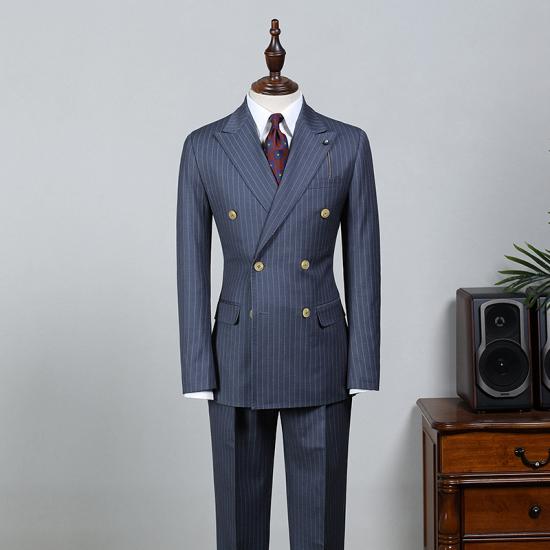 Jack New Navy Striped Point Collar Suit_2
