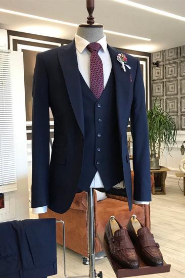 Joyce Modern Navy Pointed Lapel Slim Fit Mens Business Suit_1