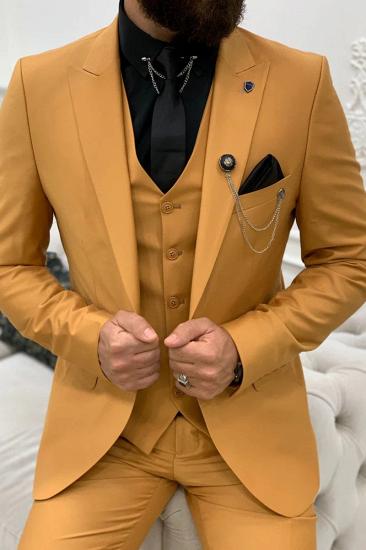 James Yellow Men's Peak Collar Three-Piece Slim Suit_5