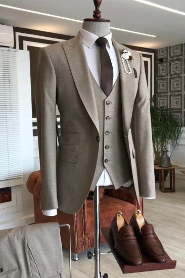 Jeffrey Formal Brown 3 Piece Slim Fit Business Mens Suit_1
