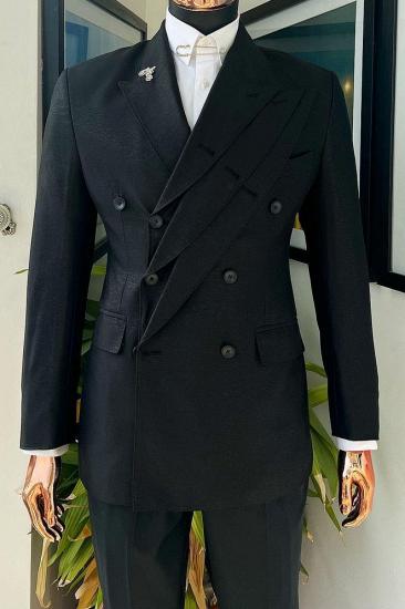 Men Black Double Breasted Asymmetric Lapel Suit Jacket Slim Fit Custom Wedding Business Blazer_2
