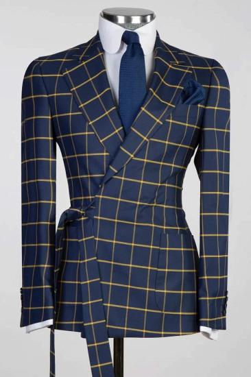 Navy Blue Round Neck Checkered Two Piece Slimming Ball Set