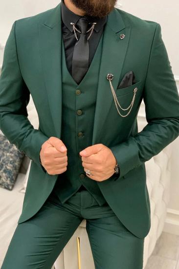 Jungle Green Men's Slim Fit Single Button Ball Three-Piece Prom Suit_5