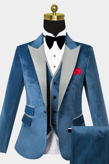 Sky Blue Velvet Tuxedo | Three Piece Mens Skinny Suit