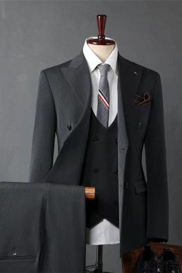 Italian Style Dark Gray Lapel Collar Men Slim Suit | Wedding Business Suit Adjustable Chest Buckle_2