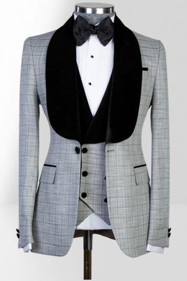 Bespoke Gray Plaid Three Pieces Men Suits For Wedding