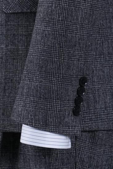 Alvin Fashion Dark Grey Plaid Three Piece Men Business Suit_5