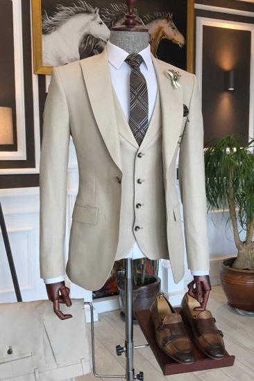 Owen Stylish Off-White 3-Piece One Button Two Flap Formal Mens_1