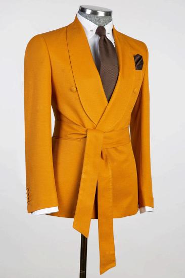 Bright Orange Slim Fit Double Breasted Shawl Collar Men Two Piece Tuxedo | With Belt_2