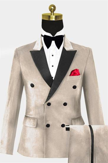 Beige Velvet Slim Fit Tuxedo | Double Beast Prom Suit Online_1
