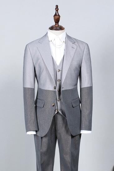 Nathan Stylish Grey 3 Piece Notched Lapel Slim Fit Suit_2