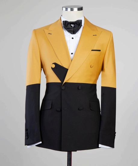 Yellow and Black Two-Piece Bodysuit Prom Suit_3