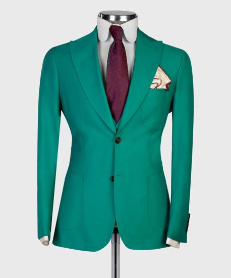 Green Pointed Lapel Three Piece Fashion Prom Suit_6
