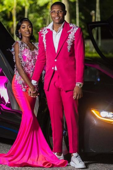 Hugh Magenta Notched Lapel Appliques Two Piece Prom Suit | Bradymensuit_1