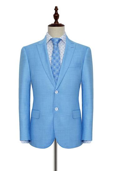 Peak Lapel Two Button Casual Mens Business Suit |  Point Collar Blue Suit_1