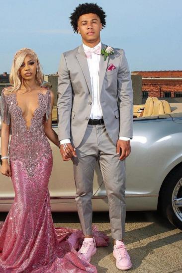 Brady Gray Notched Lapel Two-Button Prom Suit with Flap Pockets_1