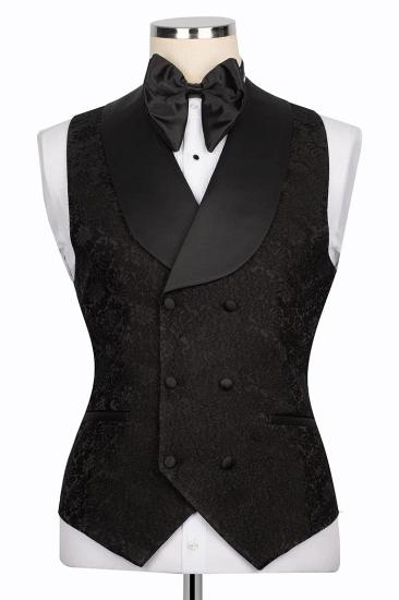 Luxury Black Crystals Three Piece Jacquard Prom Suits Wedding Tuxedo_3