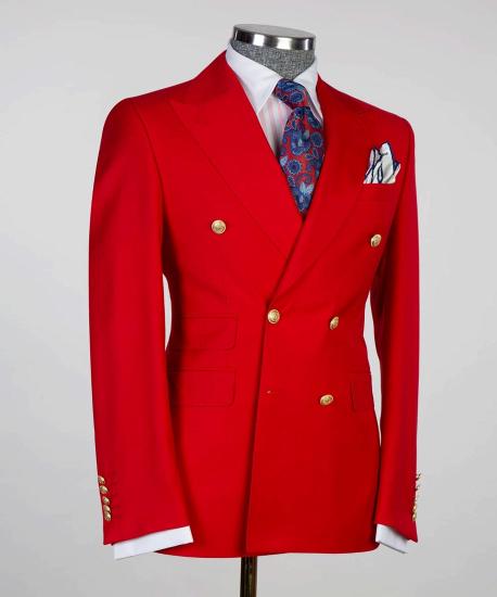 Red slim two-piece double-breasted pointed collar business men's suit_3