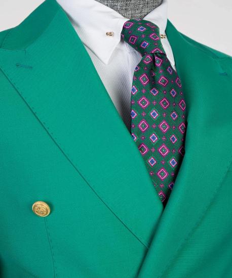Green Point Lapel Double Breasted Fashion Ball Suit_2