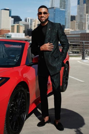 Brady Special Dark Green Two Piece Jacquard Double Breasted Prom Suits