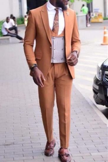 Men Caramel Slim Fit Dinner Suit |  Formal Custom Prom Suit Tuxedo Three Piece_1