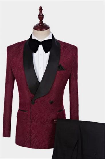 Fashion Burgundy Men Suits with two Pieces | Bespoke Shawl Lapel Tuxedo