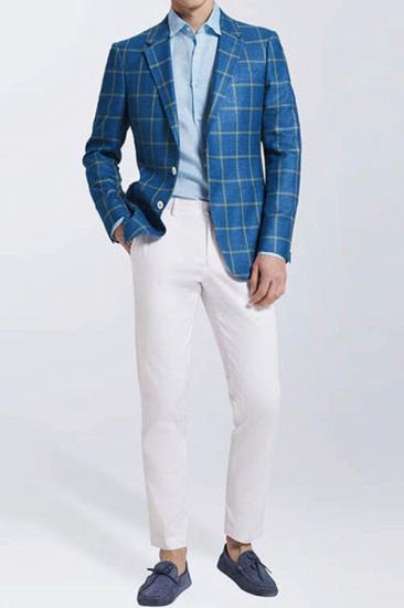 Trendy Blend Plaid Casual Blue Blazer for Prom_3