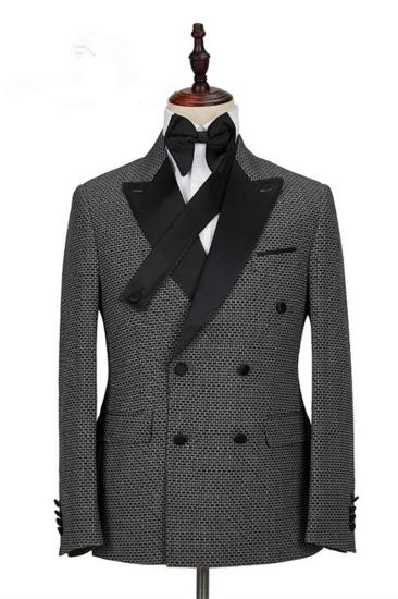 Grant Black Check Lapel Double Breasted Mens Suit_1