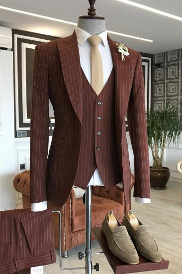 Elmer Newest Burgundy 3 Piece Striped Point Lapel Business Suit for Men_2