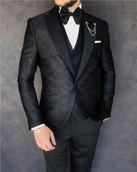 Black Jacket Vest Trousers Groom Set｜Wedding Three Piece Suit_2