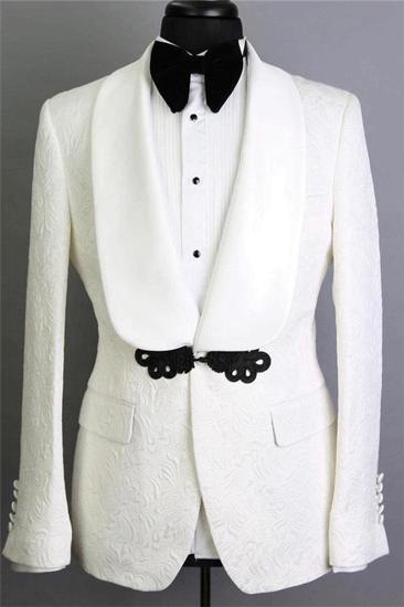 White Shawl Lapel Jacquard Groom Suit |  Elegant Slim Fit Tuxedo for Weddings 2 pcs_1