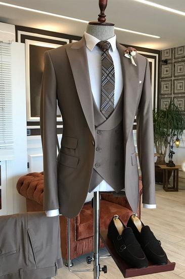 Ken Elegant Coffee 3-Piece Point Lapel Slim Fit Suit_2