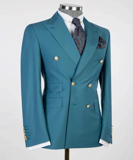 Stylish Blue Point Collar Two-Piece Men's Suit_3