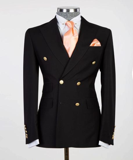 The  Black Double-breasted Pointed Collar Men Business Suit_1