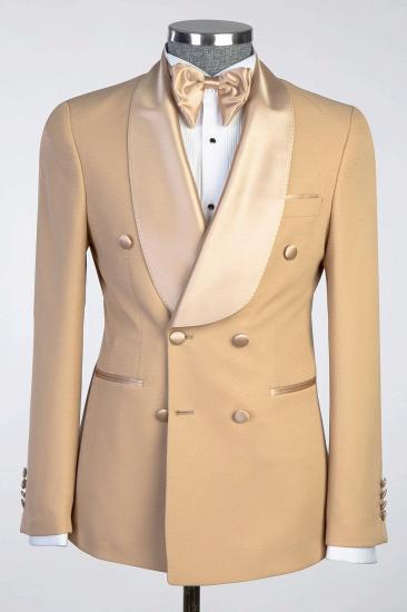 Bradymensuit Khaki Satin Shawl Lapel Double Breasted Suit | Prom & Wedding