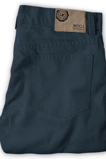 Design Dark Blue Zip Fly Casual Pants Men Designer Trousers_2