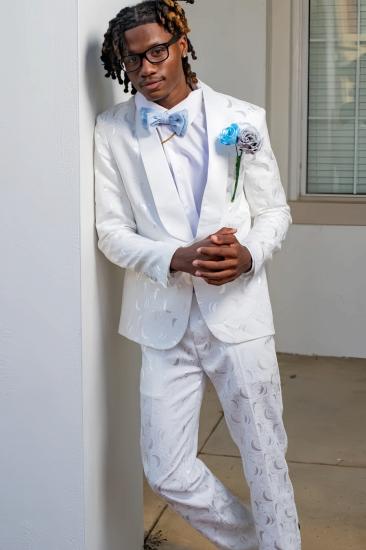 Hansen White Jacquard Two Piece Prom Suit | Shawl Collar Single Button Tuxedo_1